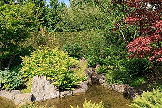Japanese garden with running water